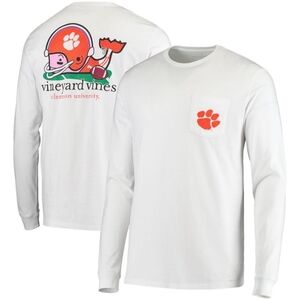 Vineyard Vines White Clemson Tigers Football Whale Long Sleeve Tee